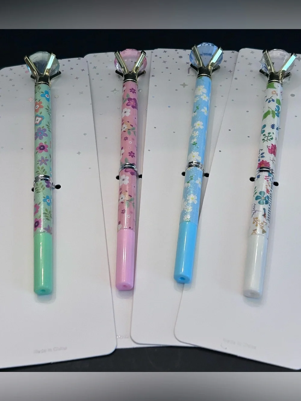 Mint Floral Diamond-Topped Pens Set of Four - Pink, Blue, Green, White - NWT